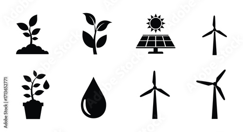 Renewable energy sources and nature plants water sun and wind power