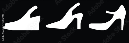 Art & IllustrationLadies shoes icon set.women's shoes footwear and elegant style and design trends.wedge heels sketch icon line art vector illustration..leather shoes heel icon black and white icon se