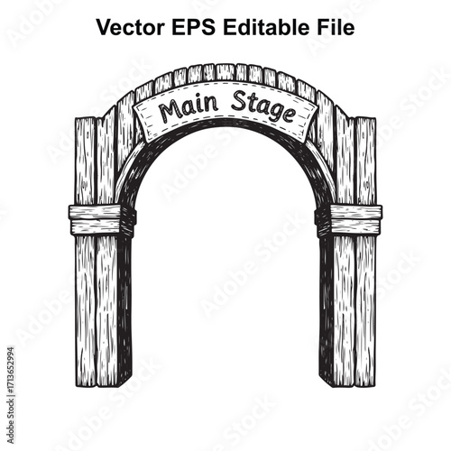 Vector art of wooden archway with main stage sign