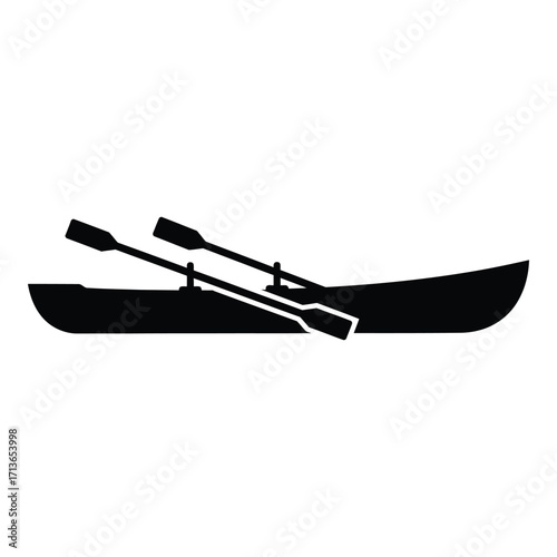 Iconic silhouette of a canoe with two paddles ready for adventure on the water
