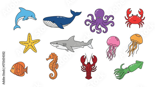 Oceanic Wonders: A collection of captivating aquatic life forms, each meticulously crafted and rendered, representing the diverse beauty and mystery of the underwater world. 