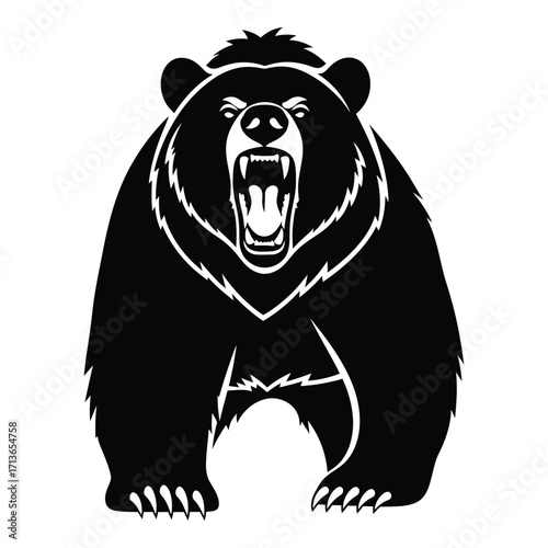 Fierce grizzly bear roaring aggressively standing tall full body wildlife art