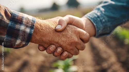 Closeup shot of an unrecognisable man and woman shaking hands on a farm
