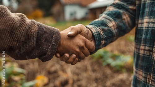 Closeup shot of an unrecognisable man and woman shaking hands on a farm
