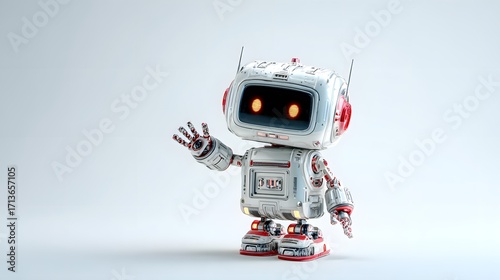 A cute little cartoon toy robot isolated on white
