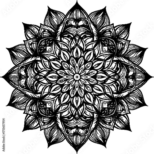 Black and white mandala pattern vegetal decoration: vector illustration suitable for various graphics, logos, t-shirt prints and decorations.