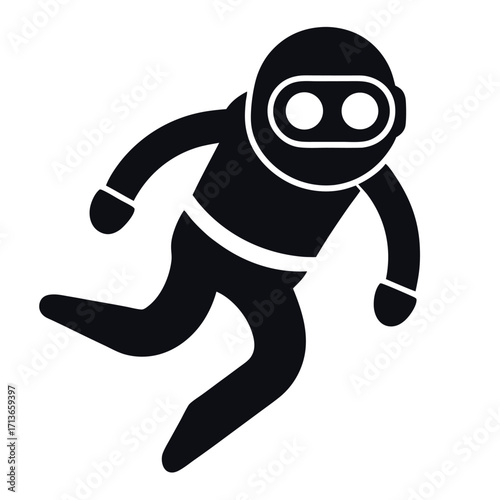 Minimalist Silhouette Black and White Illustration of a Space Explorer in Freefall Pose