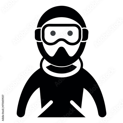 Black and White of a Person Wearing a Diving Suit and Goggles Icon