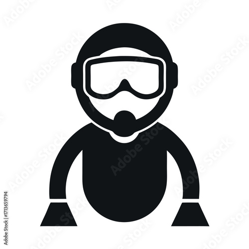 Black Silhouette of a Person Wearing Scuba Diving Gear on White Background