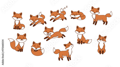 Playful Fox Collection: A charming collection of vibrant foxes in various poses, capturing their playful energy and cunning charm.