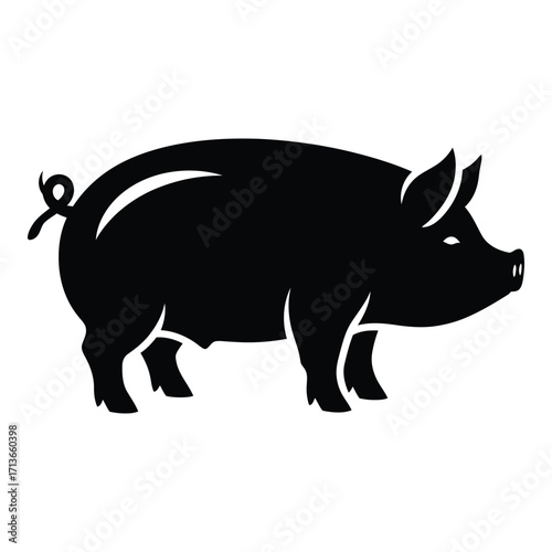 Simple black silhouette of a pig profile for farm animal and agriculture concepts