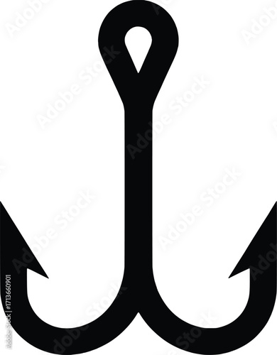 Simple black triple fishing hook isolated on symbol graphic design