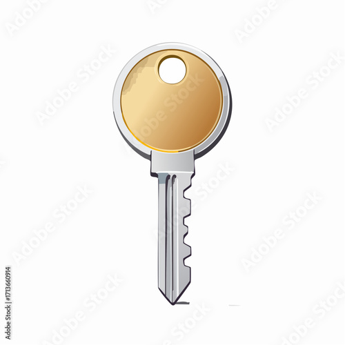Close-up isolated illustration of a shiny golden and silver metal key on a white background, representing access, security, and opportunity