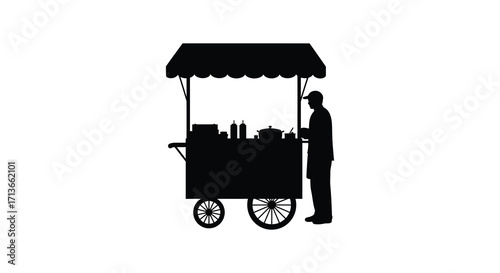 Silhouette of a street food vendor and their mobile cart setup