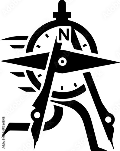 Modern abstract symbol blends compass and drafting tool for directional innovation and design inspiration