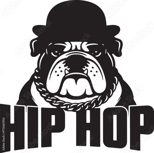 Hip Hop Bulldog Graphic with Hat and Chain Bold Street Style Design for Urban Apparel and Music Culture Expression