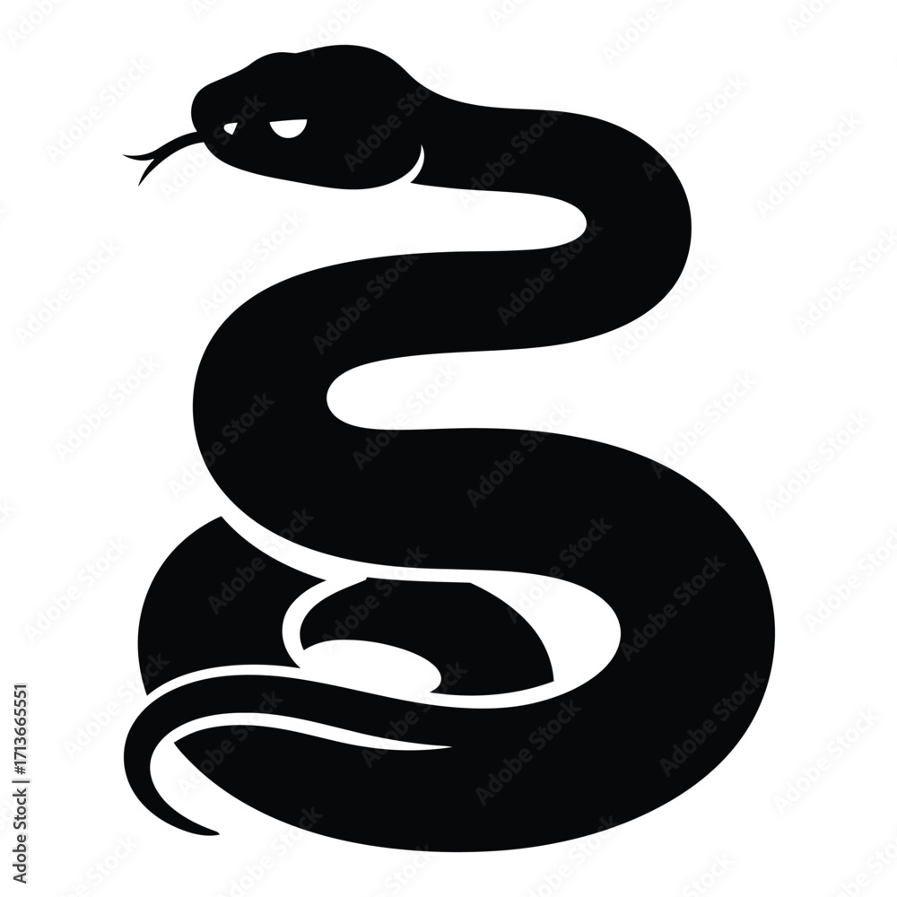 Fototapeta premium Silhouetted black serpent curled mysterious reptile symbol mystical creature art