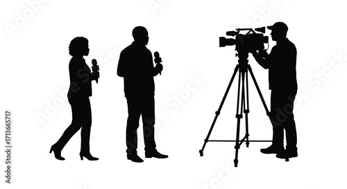 News reporting in progress a silhouette of a broadcast team at work