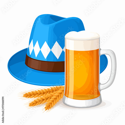 Oktoberfest icon vector Icons of pretzel, beer, Bavarian hat illustration with wheat stalks, a classic symbol of the German autumn festival