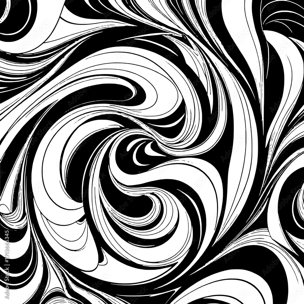 Fototapeta premium Abstract Black and White Swirling Pattern: High-Contrast, Organic, Fluid Lines