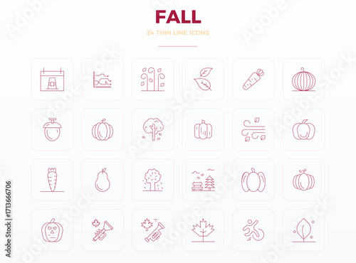 24 128x128 Vector Icons for Fall with PIXEL Perfect Thin Line clarity