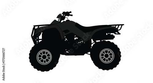 Silhouette of a powerful all terrain vehicle against a stark white background