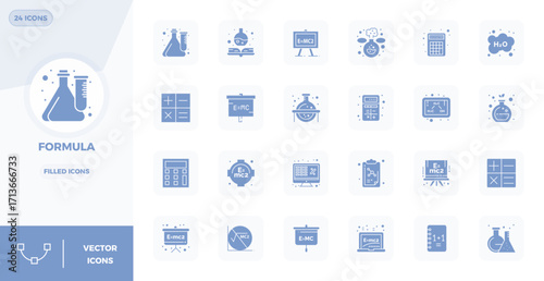 24 Glyph Filled Vector Icons for Formula in crisp 128x128 PIXEL Perfect resolution