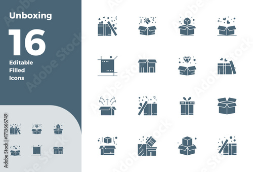 16 128x128 Vector Icons for Unboxing with PIXEL Perfect Filled clarity