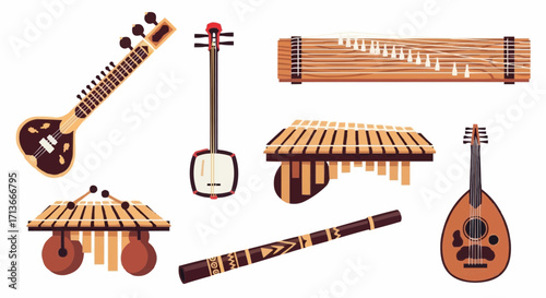 Various Traditional Musical Instruments Collection, Asian Music Design Illustration