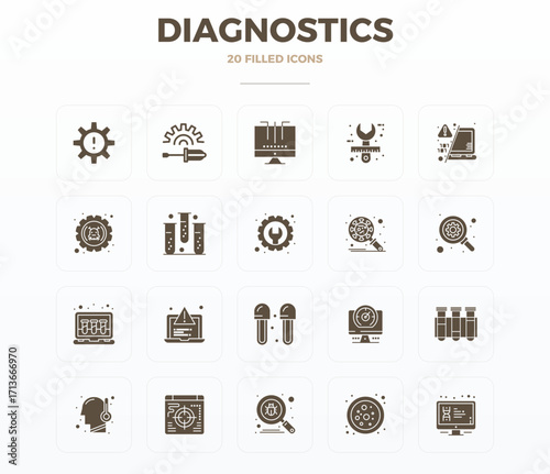 20 Filled Glyph PIXEL Perfect 128x128 Vector Icons from Diagnostics Suite