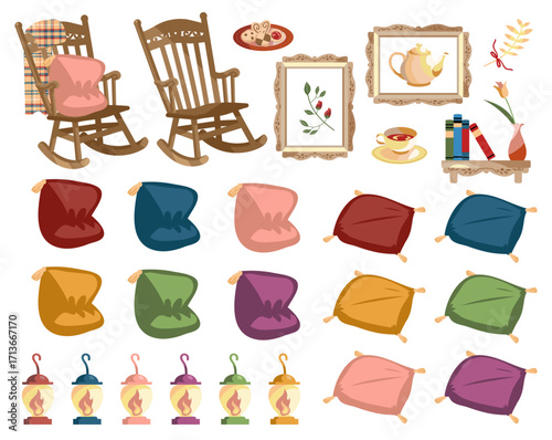 おうち時間を楽しむ、リラックスタイムのイラストセット/Illustration set for enjoying a relaxing time at home