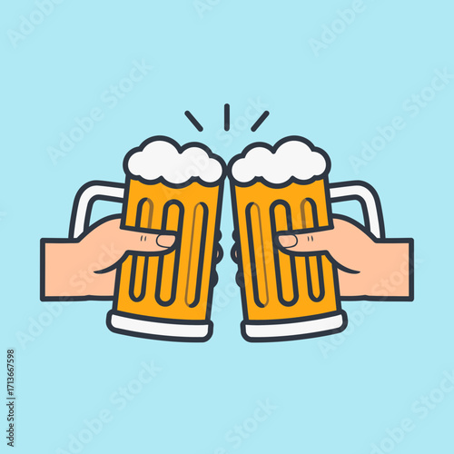 Vector illustration of a beer toast, a classic Oktoberfest icon vector. This festive graphic is part of a set with icons of pretzel, beer, Bavarian hat