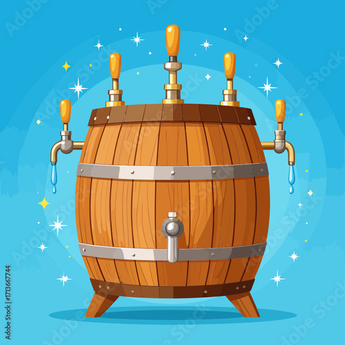 Oktoberfest icon vector Icons of pretzel, beer, Bavarian hat Wooden Barrel Dispenser