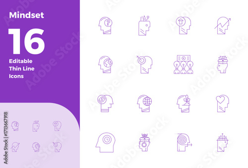 16 Thin Outline PIXEL Perfect 128x128 Vector Icons from Mindset Suite