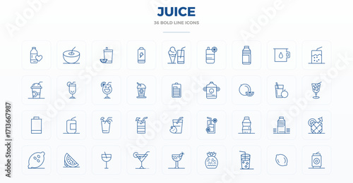 Juice Visual Pack containing 36 Bold Outline PIXEL Perfect Vector Icons