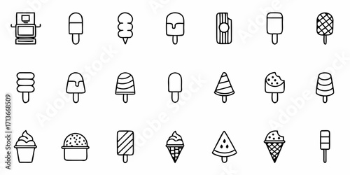 Collection of space exploration and construction related icons in a line art style format design vector