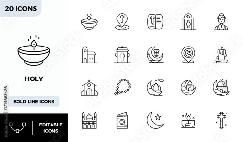 Holy Exclusive Vector Set featuring 20 Bold Line PIXEL Perfect 128x128 Icons