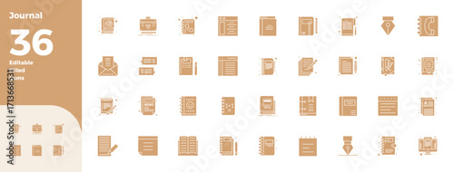 Journal 128x128 Vector Icon Pack with 36 Black Filled PIXEL Perfect Elements