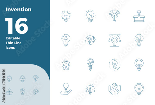 Invention Design Vector Icons featuring 16 PIXEL Perfect Thin Outline Style