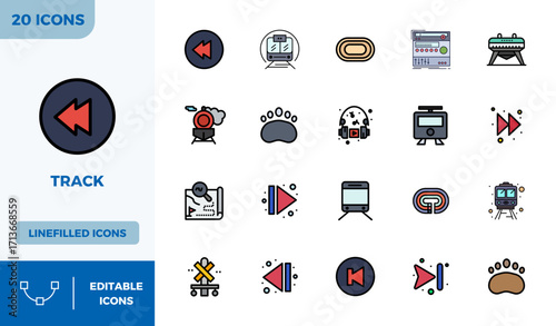 Track Ultimate Vector Package with 20 128x128 Lineal Color Filled PIXEL Perfect Icons