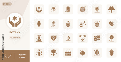 24 Vector Icons for Botany optimized in PIXEL Perfect 128x128 Glyph Filled resolution
