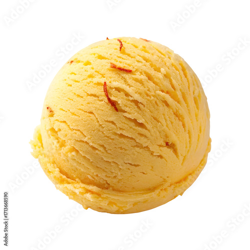 Single scoop of yellow ice cream with saffron threads graphic design