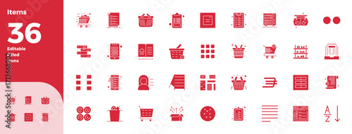 Items 128x128 Vector Icon Pack with 36 Black Filled PIXEL Perfect Elements