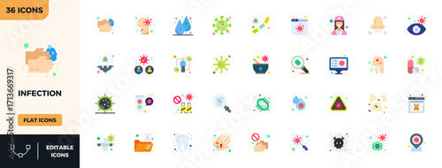 Infection PIXEL Perfect Vector Set with 36 128x128 Flat Colorful Icons