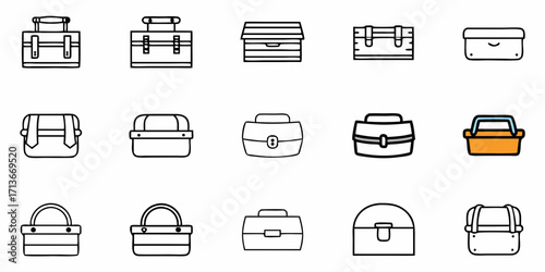 Collection of various kitchen and cosmetic icons arranged in rows and columns on a white background
