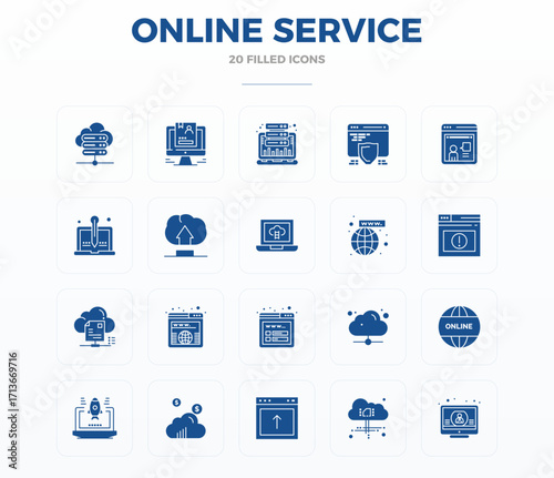 Online Service Digital Vector Pack containing 20 PIXEL Perfect Filled Glyph 128x128 Icons