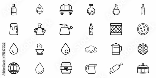 A collection of blacksmithing and carpentry tools in a simple black and white line drawing style