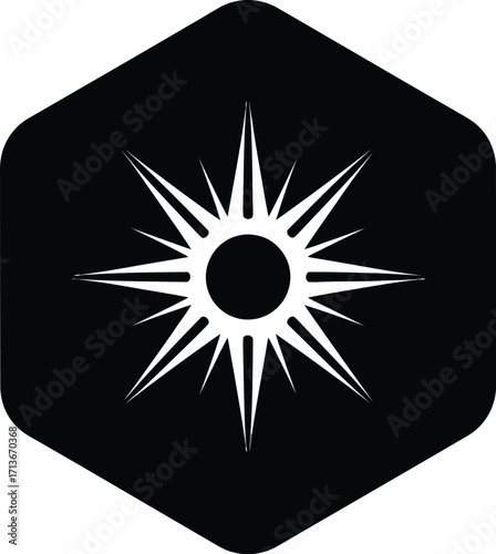 Geometric starburst inside a hexagon, symbol of light and radiance