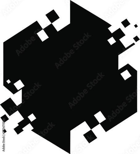 Distorted geometric cube with pixelated edges, glitch effect, error