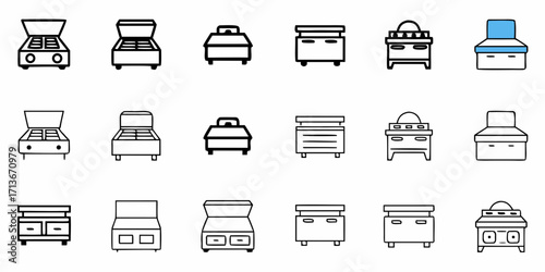Collection of coffee makers and coffee cups in various styles and designs on a white background
